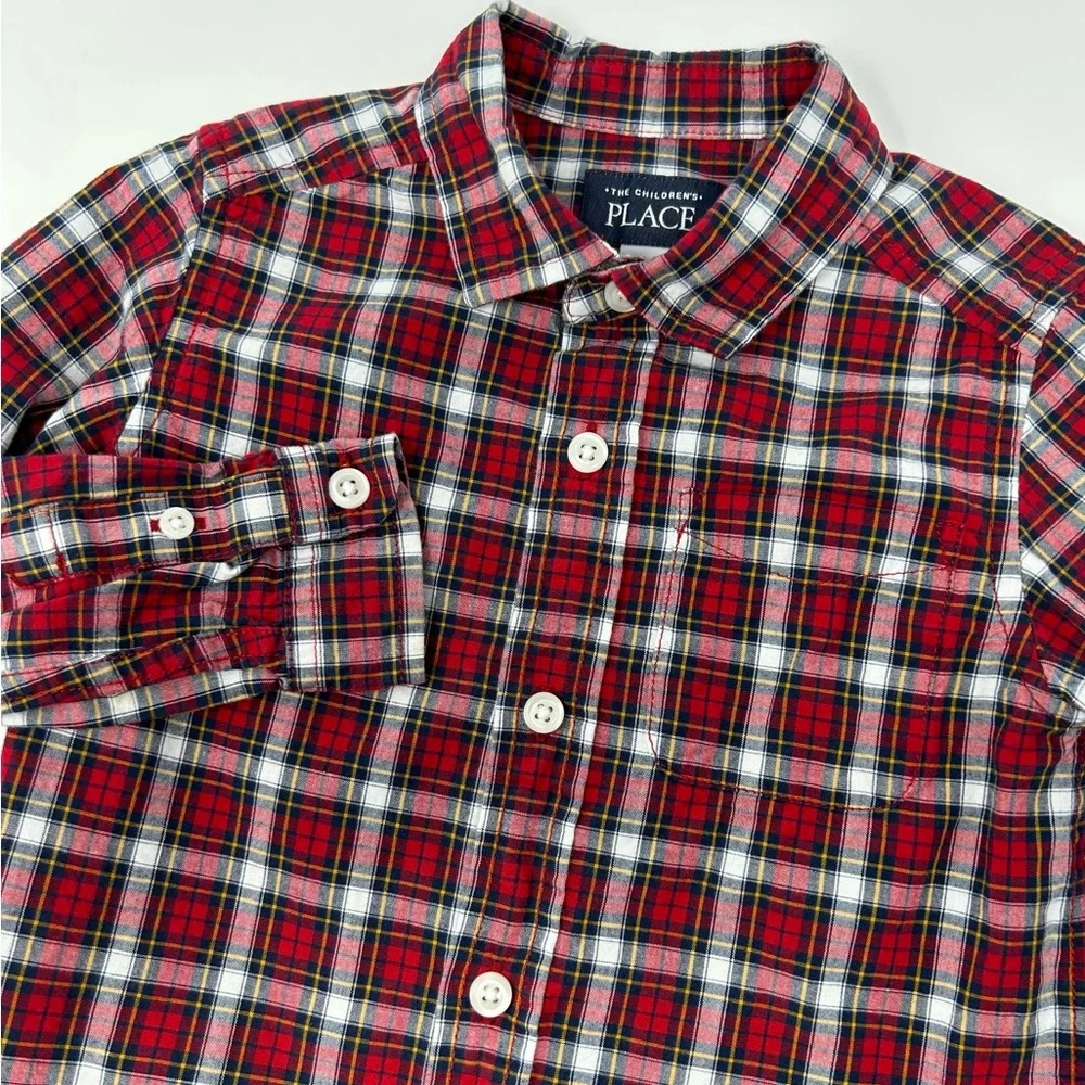 The Children’s Place Red Black White Plaid Boys 3T Long Sleeve‎ Shirt